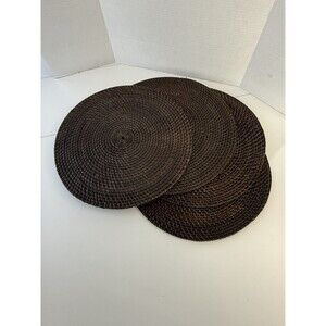 Vtg Pier 1 Set of 4 Coiled Reed Rattan Placemats Round 15.5 In Diameter Espresso